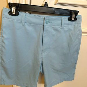 Classic Club: Flat Front Comfort-Stretch Performance Short; baby blue, size 14